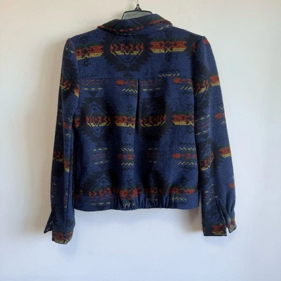 Blu Pepper Southwestern Aztec Print Moto Jacket Blue Medium BoHo Tribal - Picture 7 of 8